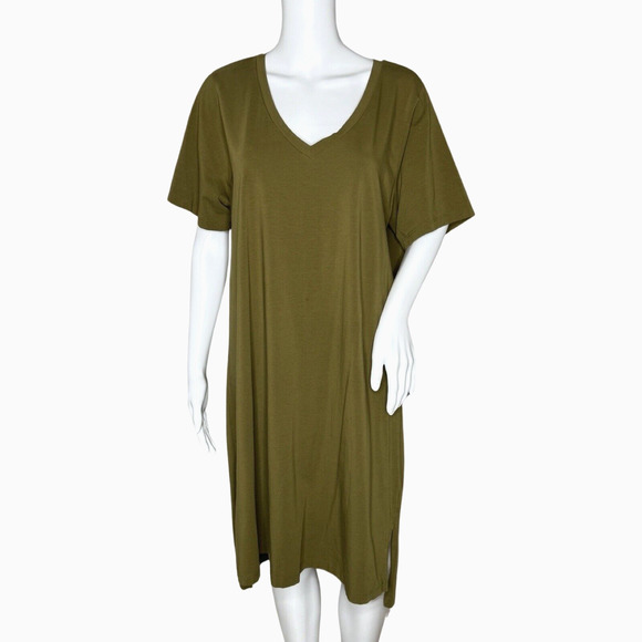 Universal Standard Dress Womens 14-16 Olive Green Tesino T-Shirt Neutral Minimal - Picture 1 of 9